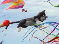 Cat balloon and colorful kites